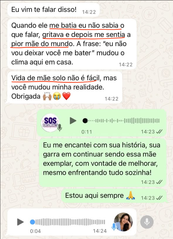 Depoimento de mãe que usou a frase pronta e conseguiu ser ouvida sem gritar